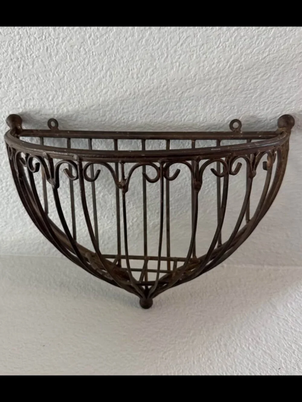Vintage Wrought Iron Hanging Wall Pocket Planter Basket Large Half Moon